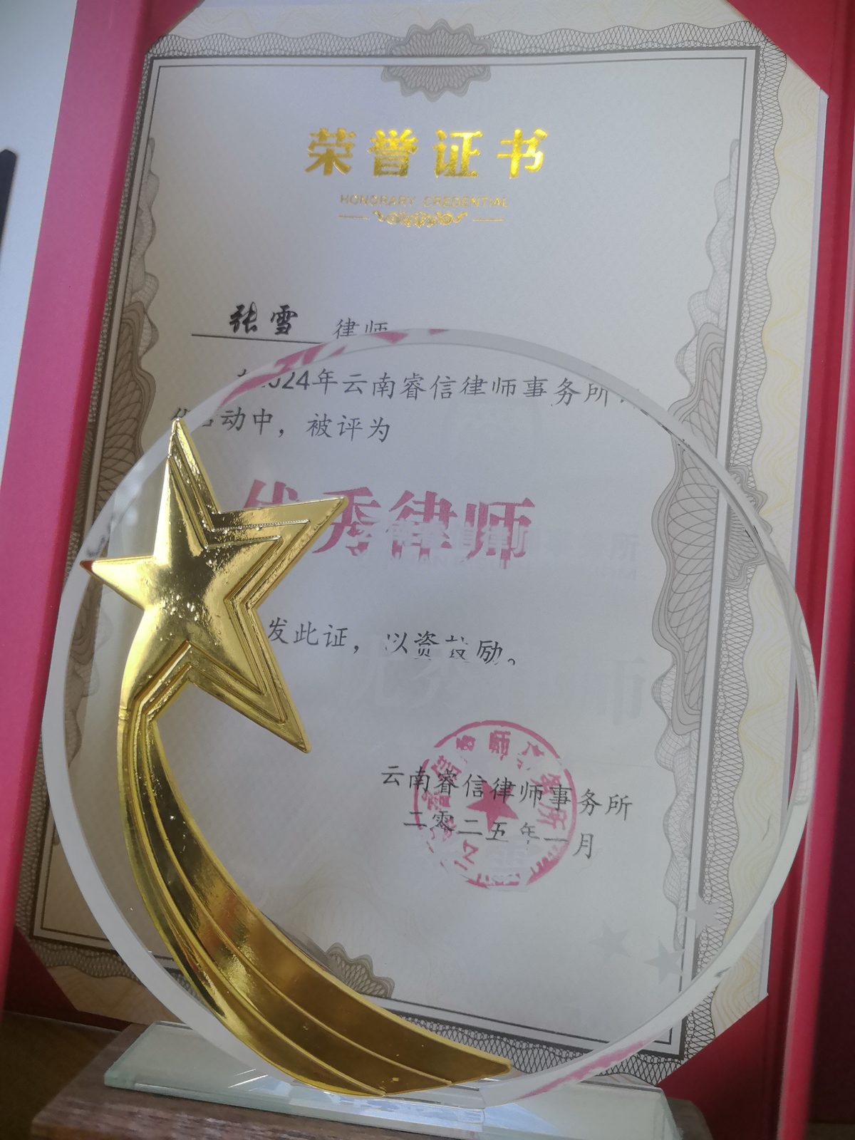 优秀律师荣誉奖章